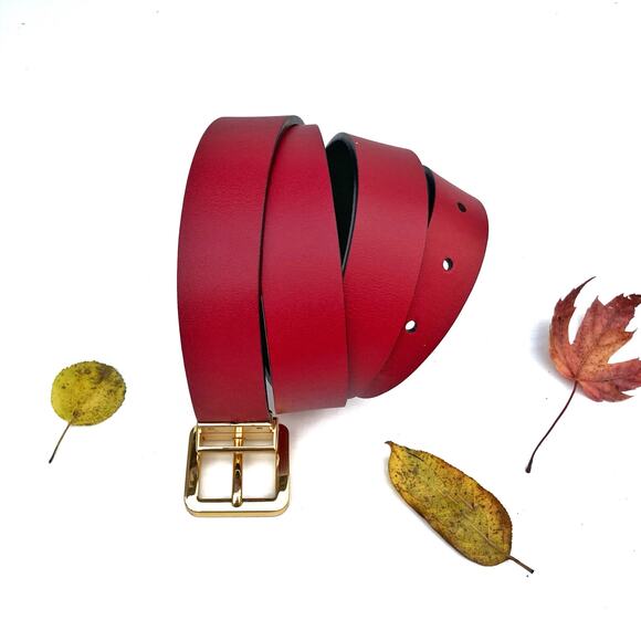 Vintage Ralph Lauren Reversible Black Red Leather Belt | Gold Buckle 90s Y2K - Picture 4 of 15